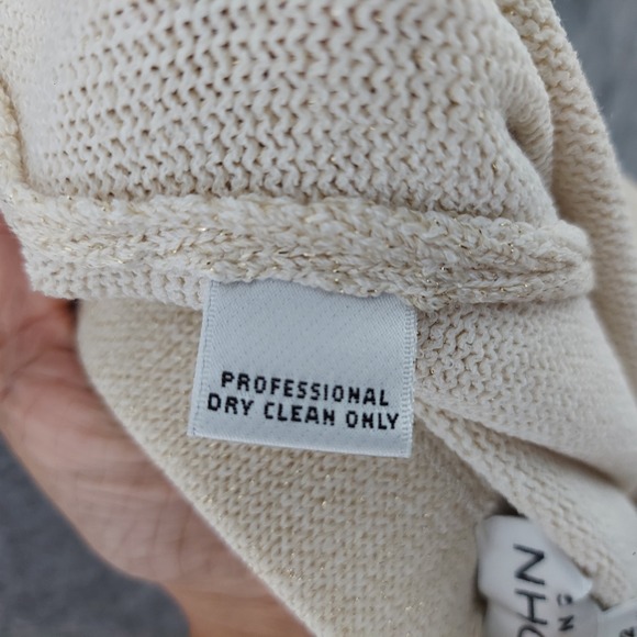 St. John Evening Women Pants 12 Gold Shimmer Cream Wool Rayon Wide Leg Pull On - Picture 10 of 10